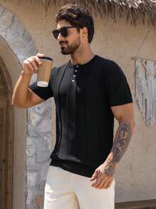 DAZY Men's Plain Knit Cardigan, Summer - Black - View 5