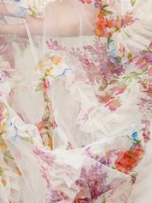 Aveloria Rosie Blusa corta de mujer con escote en V, manga corta y efecto transparente con diseño floral 3D