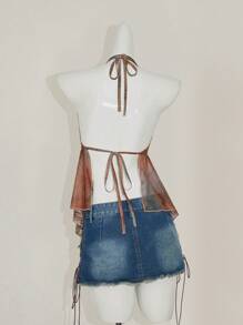 SHEIN ICON Damen Urlaubs Sexy Mesh Glockenärmel Neckholder Top Boho Abschluss Ostern Festival Flughafen, Rave Top, durchsichtiges Top