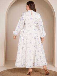 Graceveil Plus Size Elegant Ditsy Floral Lantern Sleeve Dress