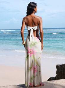 Opulessa Beach Sexy Elegant Wedding Guest Graduation Knitted Print Cropped Fitted Bandeau Top & Low-Waist Bodycon Skirt 2 Pieces Set For Women,Sexy Elegant Party,Graduation,Prom,Luxury Evening,Autumn Winter Clothes For Women,  National Day,  New Year Clothes,  Going Out Outfit,