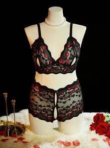SpicyHot Set de 2 piezas de ropa interior sin aros de encaje para talla grande