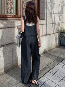 FRIFUL 女士休闲/通勤纯色宽松连身裤 - 藏蓝色 - 查看 5