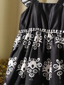 Baby / Toddler Girl Ruffled Strap Black & White Dress, Suitable For Spring, Summer Vacations And Outdoor Play - Black - View 4