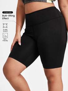 Seamluxe SHEIN Sport Sport-Leggings mit großer Taille und weitem Gummiband in großen Größen, Biker Shorts