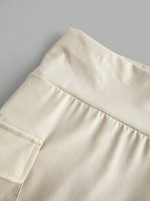 Comfortcana Plus Size Women's Solid Color Crisscross Pocket Elastic Flare Pants - Apricot - View 6