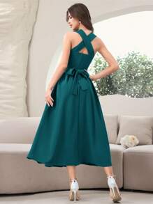 Modelyn 1pc Women Solid Color Sleeveless Dress, Fashionable For Summer