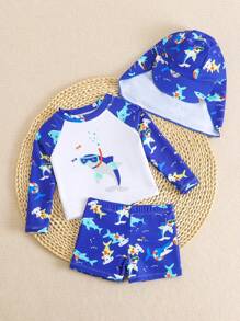 男婴泳衣 - 上衣采用固定印花设计 / 下装采用随机印花设计 + 泳帽 - 彩色 - 查看 5