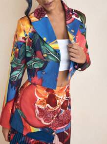 SHAQUITA GARCIA Blazer corto con stampa a frutta, maniche lunghe, bottoni, stile business casual, adatto per primavera/estate, da ufficio