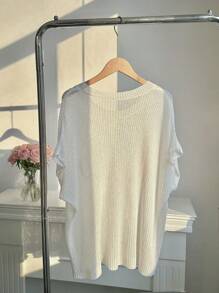 Comfortcana Plus Size Sommar Casual Bokstav Mönster Stickad Väst För Höst/Vinter - Vitt - Visa 2