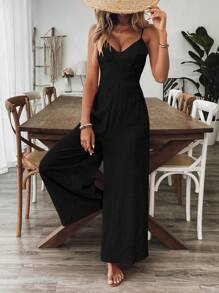 Breezaya 女士 V 领紫红色连体裤，度假装，春夏 - 黑色 - 查看 4