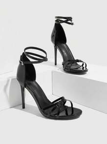 CUCCOO SZL Giày cao gót mũi tròn đính đá thời trang gợi cảm màu đen bằng da bóng, thích hợp để đi làm, hẹn hò, tụ tập, ngày lễ, tiệc tùng, đám cưới và các dịp khác - màu đen - Xem 3