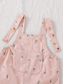 Souflis Souflis Baby Girl Infant 0-3Y Spring Summer New Arrival All-Match Versatile Daily Wear Ditsy Floral Jacquard Woven Bib Pants Jumpsuit