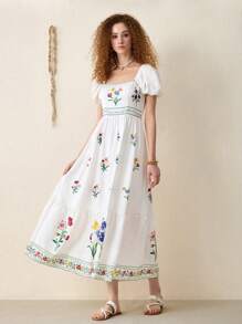 SHEIN MOD 女士印花波西米亚风连衣裙，适合度假、浪漫、夏季、海滩、西式、夏季、复活节、舞会、婚礼宾客、太阳裙、毕业礼服、生日礼服、演唱会、锐舞派对、下午茶等场合。 - 杏色 - 查看 2