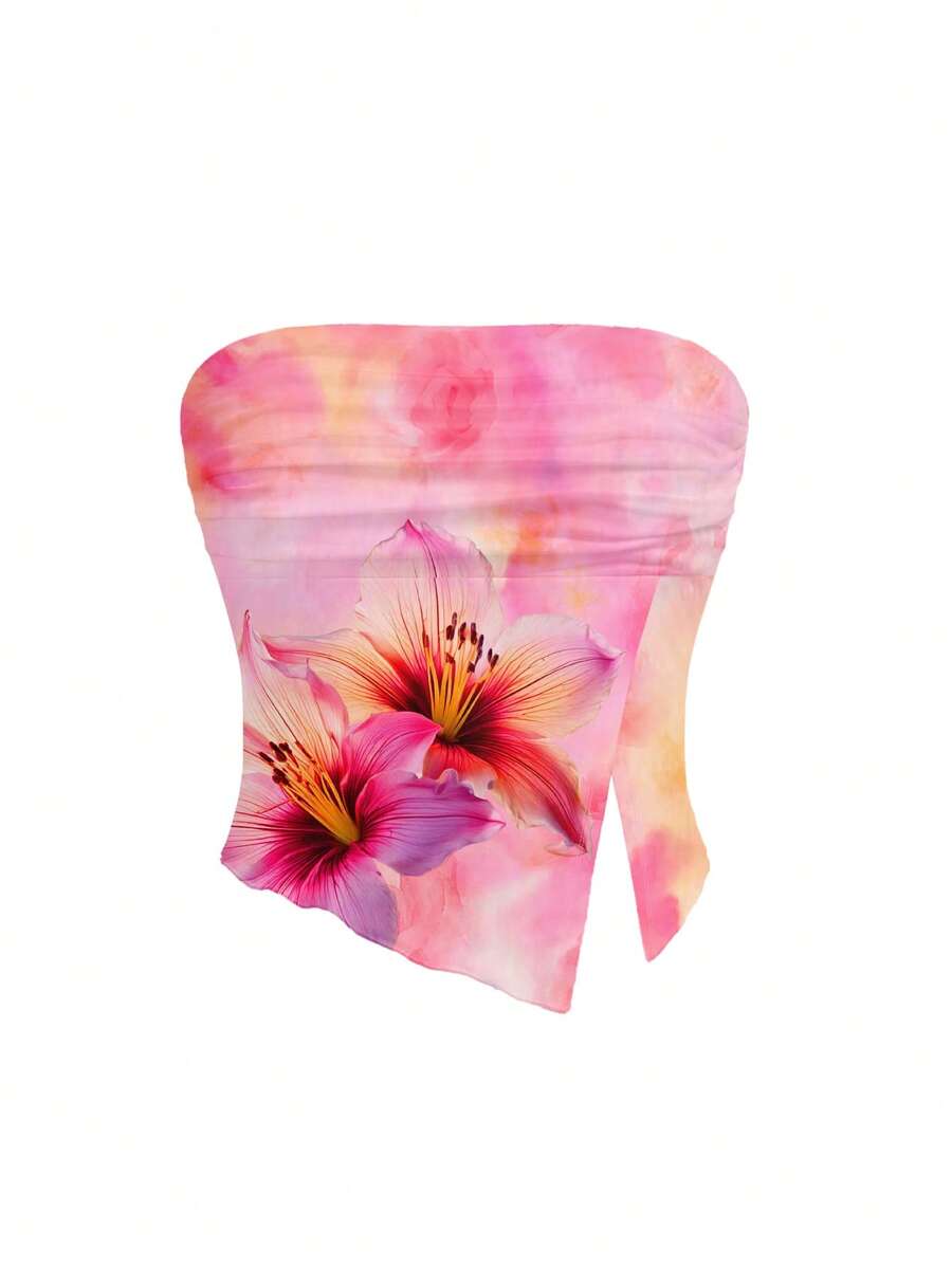 myriadwaveart Pink Floral Print Sleeveless Summer Top For Women, Boho Style - Multicolor - View 1