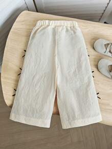 SHEIN Playful Pals Baby Girls Casual Tie Waist Loose Pants, Beige & Apricot Color, Suitable For Outdoor, All Seasons - Apricot - View 2