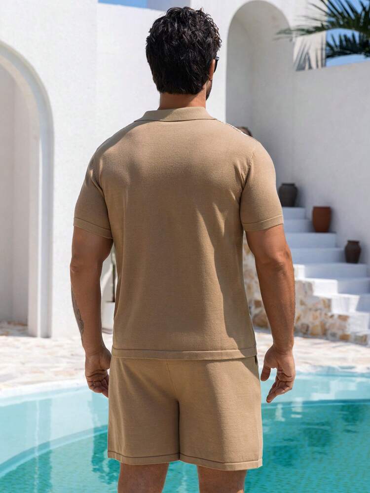 Summer Men's Color Block Textured Fabric Shirt Set