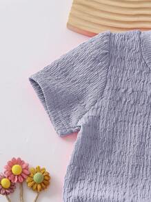 Girls' Short Sleeve Top And Ruffle Pants Set - Purple - View 3