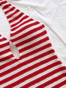 Soleia Nuevo vestido mini a rayas, estilo vacacional, sin espalda, color rojo - Rojo y blanco - Ver 5