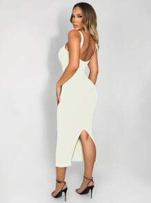 Zolique Seamless Knitted Long Dress With Built-In Skinny Jumpsuit - Beige - View 5