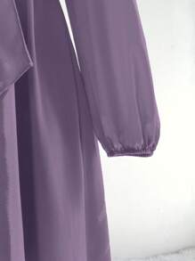 Sweetra 大码女式优雅交叉系带蝴蝶结设计连衣裙、圣诞派对装、长袖新年服装长款女装 - 紫色 - 查看 5