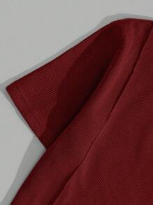 RueChic Cotton Men Patch Detailed With A Label Regular T-Shirt & Pants Two Pieces - Burgundy - View 5