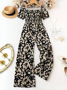 DreamSkyne Bộ đồ liền thân ống rộng in họa tiết toàn thân cỡ lớn cho nữ có tay bồng - Nhiều màu - Xem 1