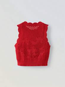 Maija Kids Maija Kids Young Girl Loose Casual Crop Floral Pattern Knitted Vest