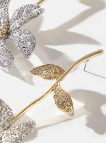 Maija Fashionable European & American Minimalist Creative Design Rhinestone Flower Dangle Earrings - Silver - View 3