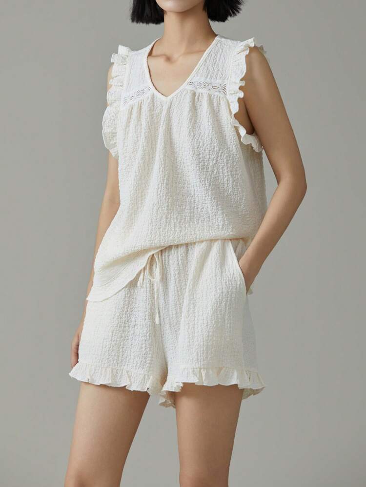 2pcs/Set Women Summer Casual Solid Color Camisole And Shorts Linen Set Women Clothing Summer