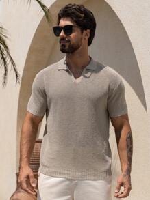DAZY Polo de punto de manga corta con cuello vuelto y unicolor para hombre, de verano