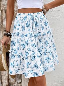 Breezaya Spring/Summer Ditsy Floral Layered Ruffle Skirt - Blue - View 5