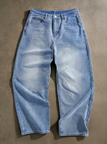 Forever 21 Men's Loose Casual Leopard Print Denim Straight Pants - Camel - View 1