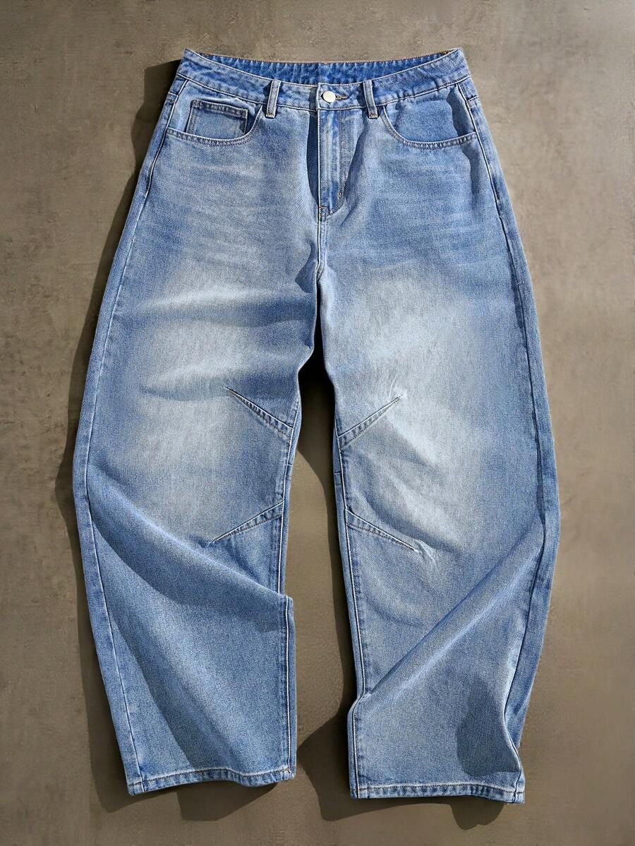 Forever 21 Men's Loose Casual Leopard Print Denim Straight Pants - Camel - View 1