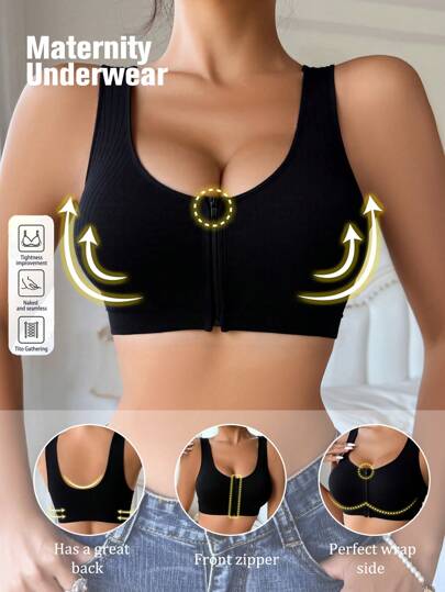 Moonlight & Mama 1pc Seamless Wirefree Zipper Closure Nursing Bra For Women