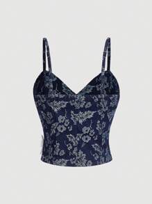 SHEIN MOD Women's Summer Casual Jacquard 3D Floral Decor Camisole Denim Top