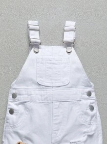 婴幼儿男孩黑熊与字母刺绣破洞洗水牛仔裤 - 白色 - 查看 4