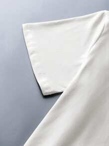 SHEIN EZwear Women's Casual Round Neck T-Shirt Sweatshirt With Geometric Arabic Slogan Print, Suitable For Summer - White - View 3