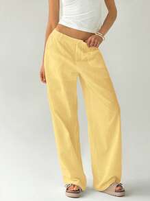 Easelle Pantalones rectos de cintura baja, sueltos y de color liso
