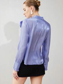 Aveloria Modichic Elegant Ruffle Collar Translucent Texture Teacher Long Sleeve Button-Up Shirt Holiday Party Clothes  Fall Cloth For Women - Purple - View 2