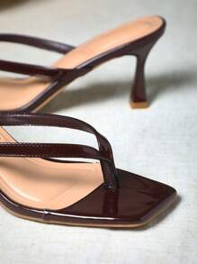 SHUZIA 女士舒适小猫跟方头人字凉鞋黑色高跟凉鞋 - 棕色 - 查看 6