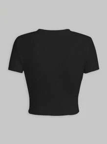 INAWLY Women's Floral Print Slim Fit Short T-Shirt, Sweet Dopamine Summer Ladies Top - Black - View 2