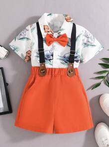 Young Boy Comfortable Cute Bowknot Suspender Gentleman Set - Multicolor - View 1