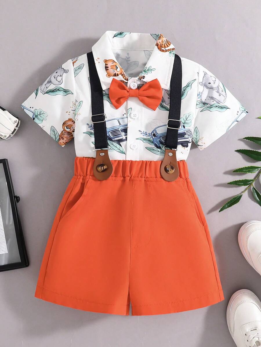 Young Boy Comfortable Cute Bowknot Suspender Gentleman Set - Multicolor - View 1