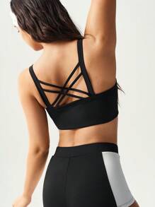 VARSIVA Criss Cross Back Sports T-Shirt & Camisole, Solid Color Stylish For Summer