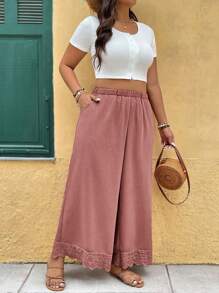 SHEIN LUNE Plus Size Elastic Waist Floral Patchwork Loose Casual Pants