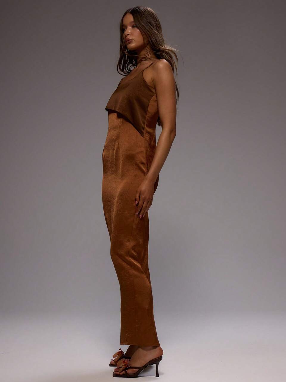 Spaghetti Strap Thin Strap Contrast Panel Straight Fit Elegant Maxi Dress For Spring Summer Vacation Wedding Guest Graduation Formal Long Dress