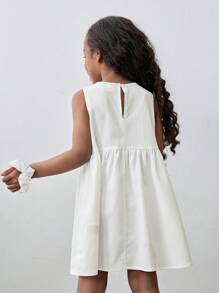 Maija Kids Maija Kids Vestido casual de ganchillo suelto con parches con estampado floral para niñas jóvenes - Blanco - Ver 2