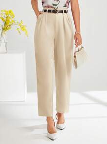 SHEIN Clasi Women's Casual Commuter Plain High-Waist Tapered Suit Pants Work Pants In Fall/Winter - Apricot - View 1