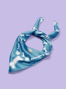 SCOOBY-DOO X SHEIN Vintage Casual Cartoon Dog Printed Square Scarf - Blue - View 3